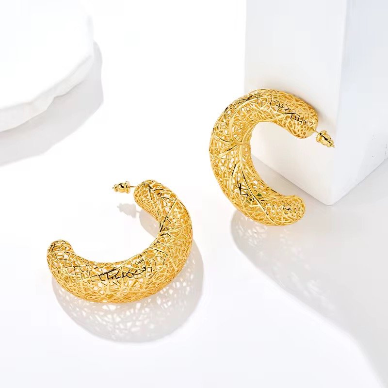 Shiny gold plated big chunky hoop earrings