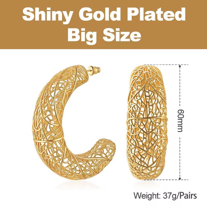 Shiny gold plated big chunky hoop earrings